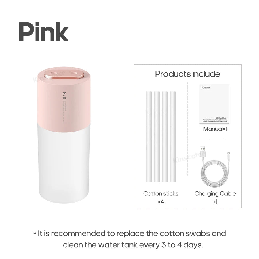 Humidificador de aire ultrasónico KINSCOTER, difusor rociador USB con batería de 300ml y 2000mAh, lancia de niebla de agua suave para el hogar y la Oficina