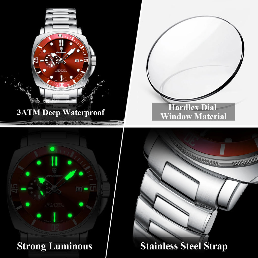 Reloj POEDAGAR de lujo para hombre, moderno, resistente al agua, con fecha, luminoso, de acero inoxidable, reloj de cuarzo para negocios y deportes