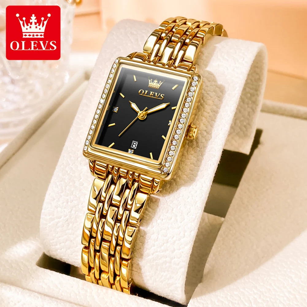 Reloj elegante para mujer OLEVS, reloj de cuarzo con diamantes, de acero inoxidable, impermeable, de alta moda, para negocios, reloj de lujo original para mujer
