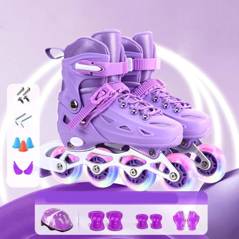 Zapatos de patín en línea para niños y mujeres, zapatillas cuádruples intermitentes para adultos, patines de patinaje al aire libre, regalos, conjunto completo