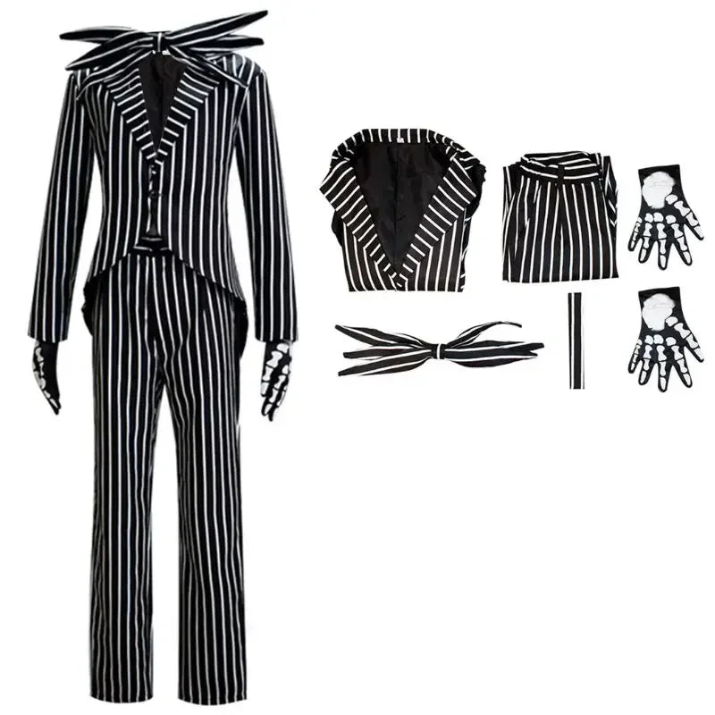 Disfraz de Jack Cosplay Skellington para hombres adultos, chaqueta de fantasía, pantalones, traje para hombre, disfraz de fiesta de Carnaval y Halloween