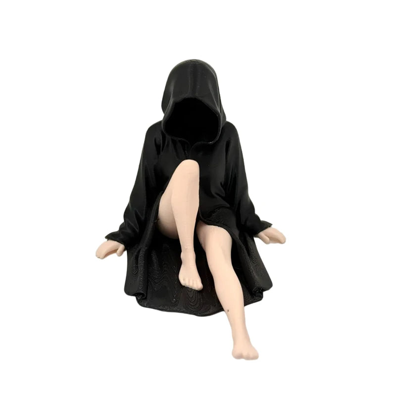 Estatua de Halloween misteriosa en 3D, figura de reina con túnica negra gótica, escultura para estantería, estatuas sentadas espeluznantes, adornos de escritorio