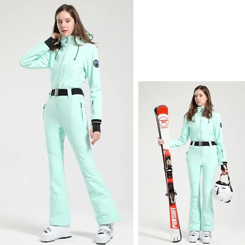 Traje de esquí ajustado para mujer, mono Cálido impermeable a prueba de viento, conjunto de esquí de una pieza, ropa de invierno, chaqueta de Snowboard, monos, 2025