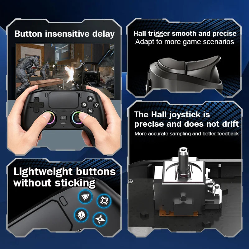 Mando negro con gatillos Hall y joystick preciso, botones sin estancamiento (detalle)