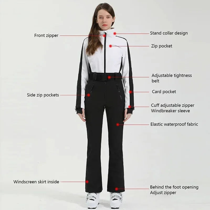 Trajes de Esquí de Invierno 2026, Ajustados, para Mujer, Chaqueta de Snowboard para Exteriores, Overoles Cálidos, Impermeables y Resistentes al Viento, Traje de Esquí de una Pieza