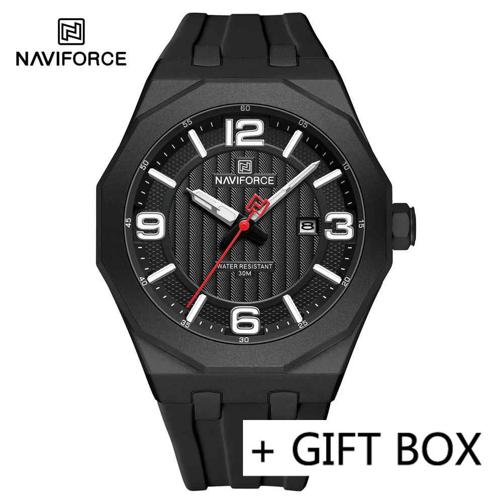 NAVIFORCE Men Wristwatch Top Brand Luxury Clear Business Watch Silicone Sport Military Original Quartz Male Clock Gift 8079
