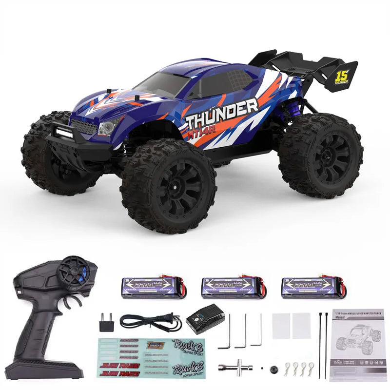 JIUSI PT14R MT14R Coche RC 1/14 4WD 80km/h Sin Escobillas 2.4G Coche de Carreras a Control Remoto Camión RC Todoterreno de Alta Velocidad 3S 35C 2200mAh