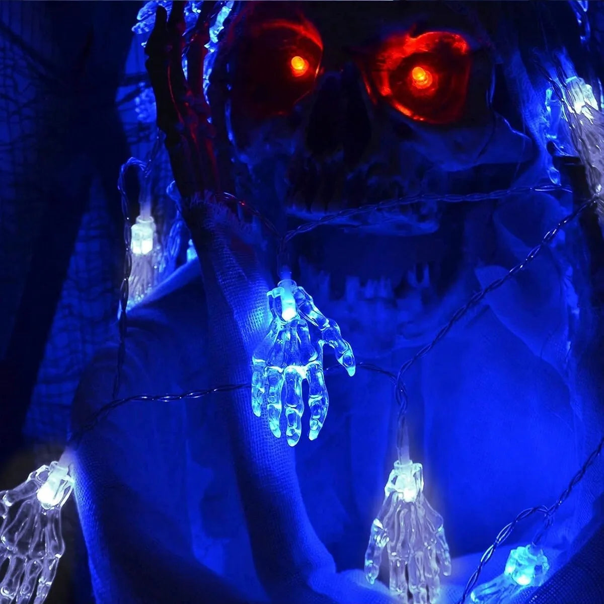 1 unidad de luces LED de cadena con forma de mano embrujada, funciona con pilas, luz de mano fantasma de colores para decoración de Halloween en el hogar, interiores, exteriores y patios