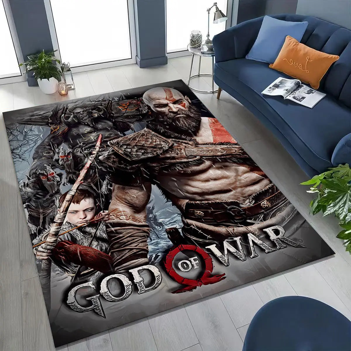 Alfombra de juego 3A de Kratos de God of War Classics para dormitorio, sala de estar, sofá, felpudo de decoración para el hogar, alfombrilla grande antideslizante para juegos de niños