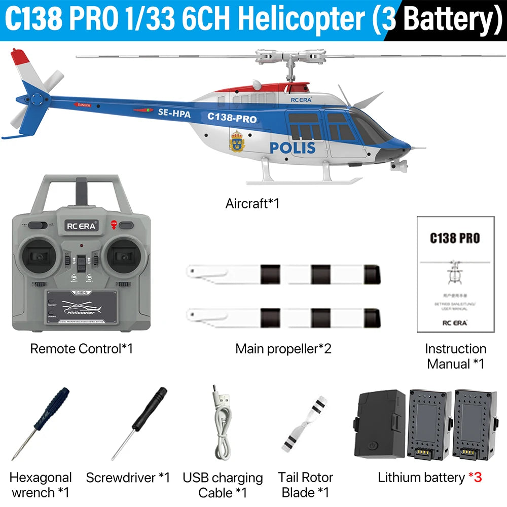 RC ERA C138 PRO Helicóptero 1/33 6 canales 6 ejes Gyro 2.4G Flujo óptico Posicionamiento 100M