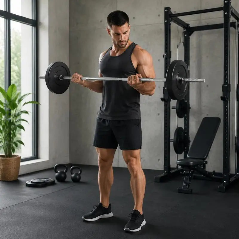 Juego de pesas y barra larga de 30 kg, mancuerna con discos para entrenamiento de fuerza en casa, gimnasio, desarrollo muscular, ejercicio de cuerpo completo, pesas ajustables, discos de hierro robustos, pesas de 30 kg para h