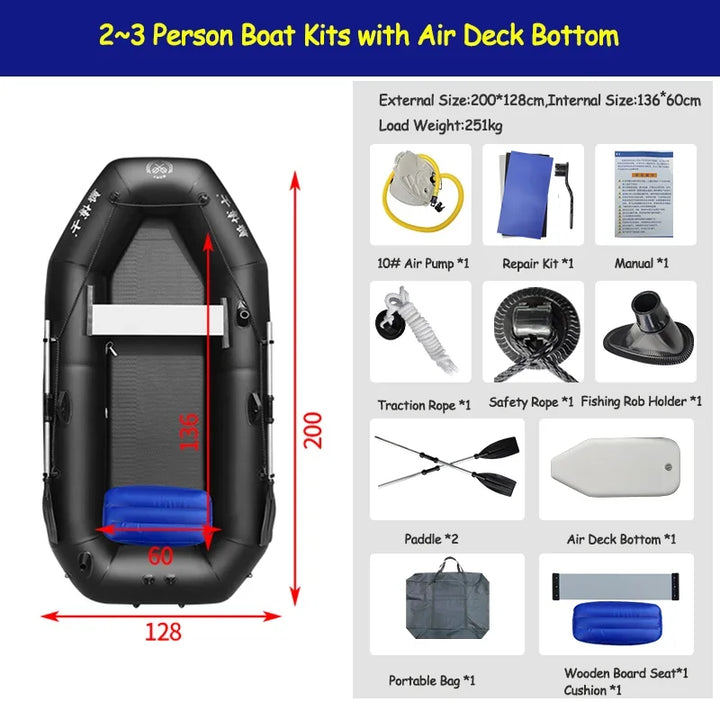 Juego inflable de balsa de barco profesional, bote de remos para adultos, Kayak, canoa, pesca, barco a la deriva plegable resistente a desgarros