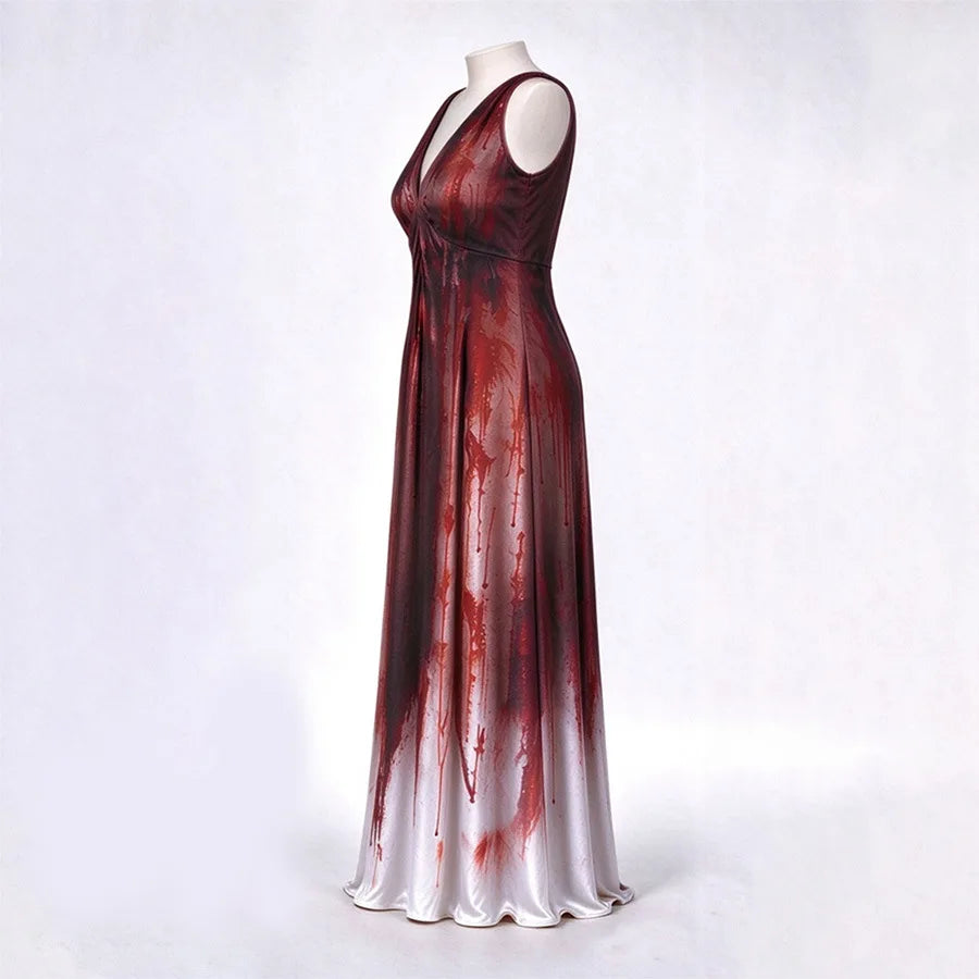 Disfraz Carrie White 2026 Nueva Serie Reina del Baile Sangrienta Mujer Halloween Cosplay Vestido Largo Con Tiara Corona Manchas de Sangre Fiesta de Terror