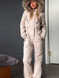 Traje de esquí con capucha y detalles de piel, cuello alto, resistente al viento, con cremallera y cinturón, mono de snowboard para mujer, ropa de esquí nueva para 2026.