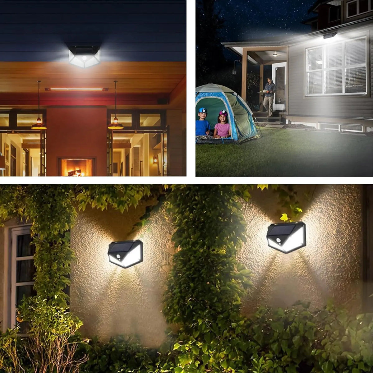 Paquete de 12 lámparas solares de pared de 100 LED con 3 modos, sensor de movimiento de seguridad, luces solares impermeables para exteriores para patio, garaje, terraza y jardín