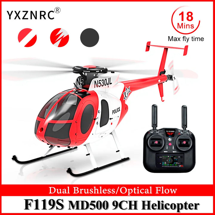 Helicóptero YUXIANG F119S(MD500) 9CH GPS 1/16 con Flujo Óptico + LiDAR TOF/Suspensión de Altitud, Doble Motor sin Escobillas, 350m, 18 Minutos de Vuelo, Avión RC