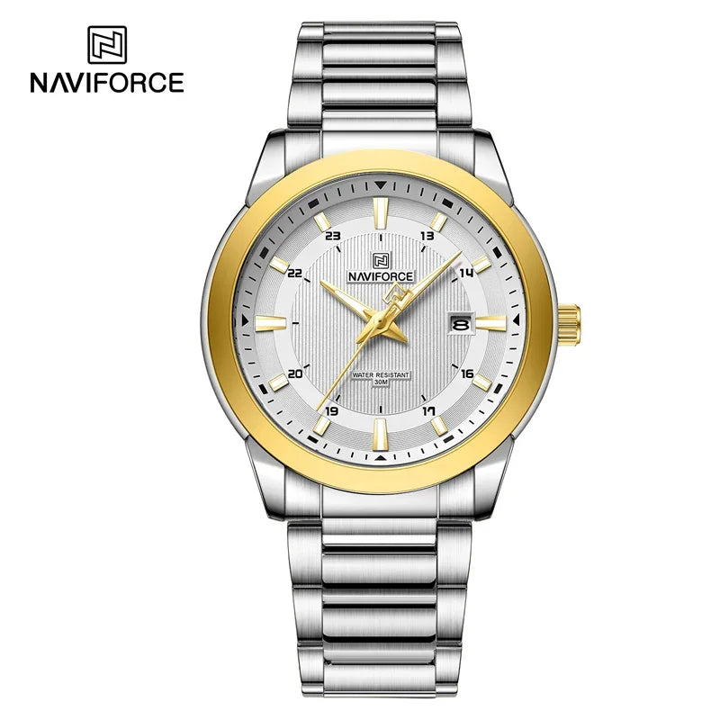 New Style NAVIFORCE Leisure Men's Quartz Simple Design Commuting Luminous Watch Business Stainless Steel Strap 3ATM Waterproof