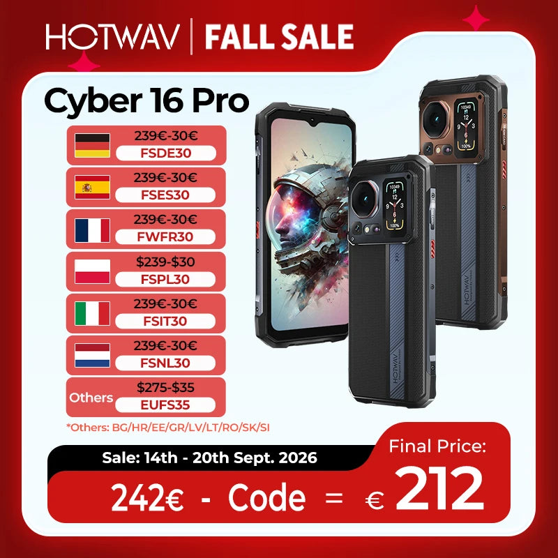 HOTWAV Cyber 16 Pro G100 Octa-core Rugged Phone 6.6'' FHD+ 120Hz 2K Display 108MP Rear 32MP Front 24MP Night Vision Camera Cellphone Android 15 8GB 512GB 6280mAh 33W Fast Charging Mobile Phone