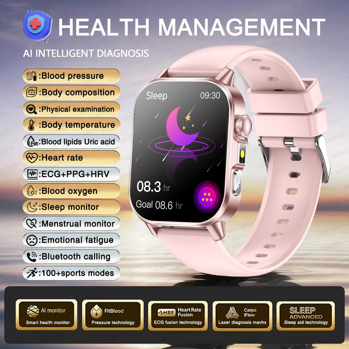 2026 Nuevo y preciso diagnóstico Reloj inteligente ECG oxígeno en sangre PA Ácido úrico Lípidos Salud HD AMOLED Pantalla para llamadas Reloj inteligente Hombres Mujeres
