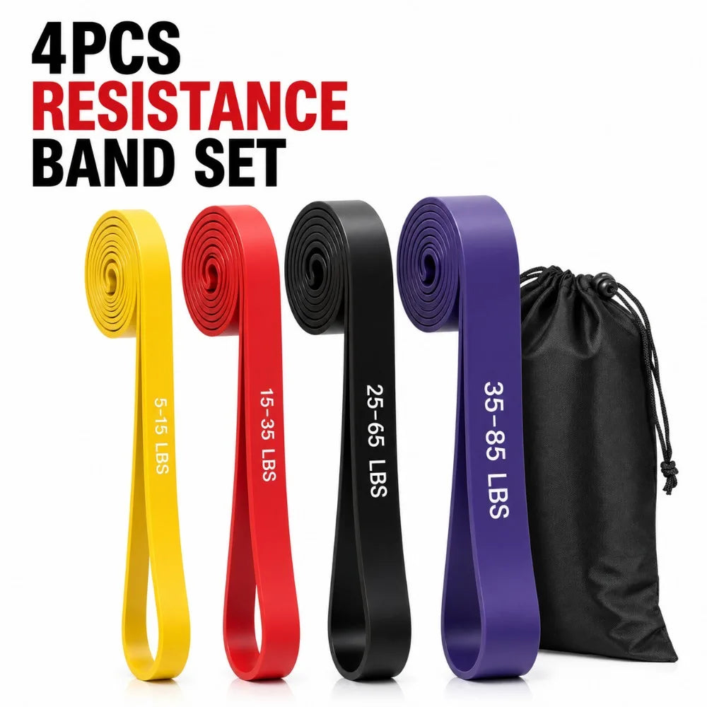 Juego de 4 Bandas de Resistencia, Bandas de Asistencia para Dominadas de Alta Resistencia, Bandas de Ejercicio de Bucle Largo para Entrenamiento de Fuerza, Ejercicios en Casa