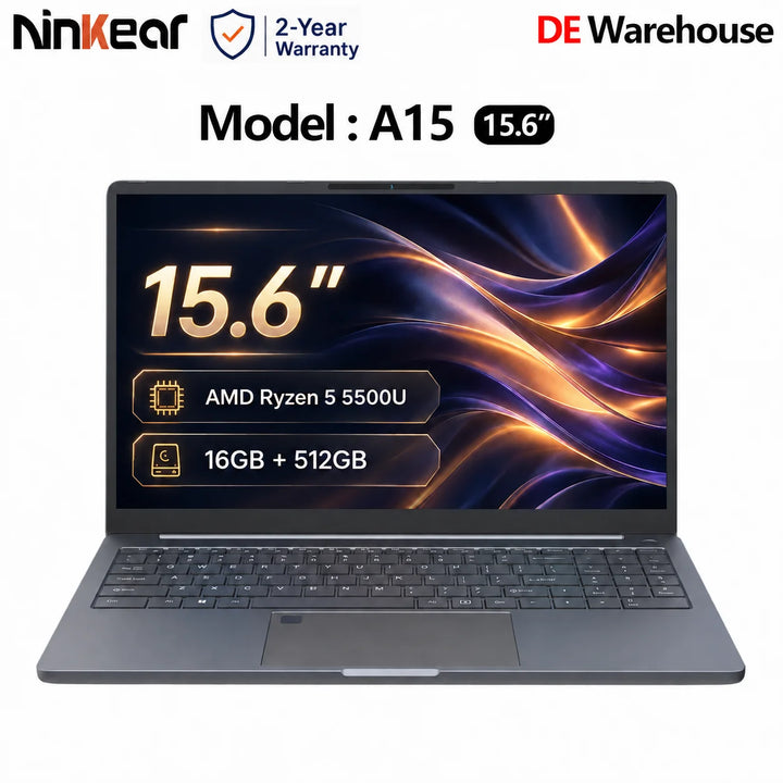 Ninkear A15 Portátil 15.6 Pulgadas Pantalla FHD IPS 16GB RAM 512GB SSD AMD Ryzen 5 5500U carga rápida USB-C PD 65W Windows 11 WiFi 6 teclado retroiluminado para oficina estudio