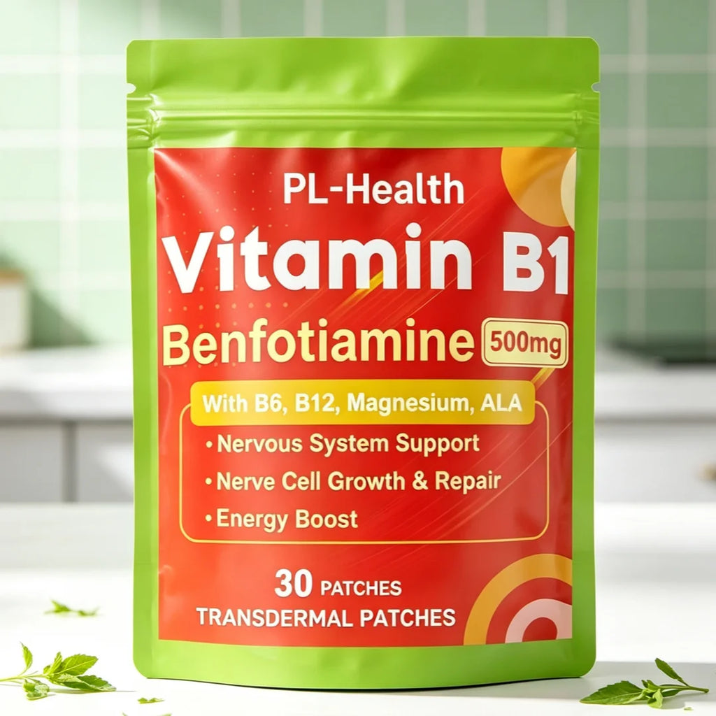 30 Parches Transdérmicos de Benfotiamina, Complejo de Vitaminas B1, B6 y B12 para Energía y un Sistema Nervioso Saludable