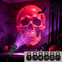 Halloween USB LED Projection Lamp with 6 Patterns Ghost Bat Skull Spider Projector Light for Party Room Window Decoration