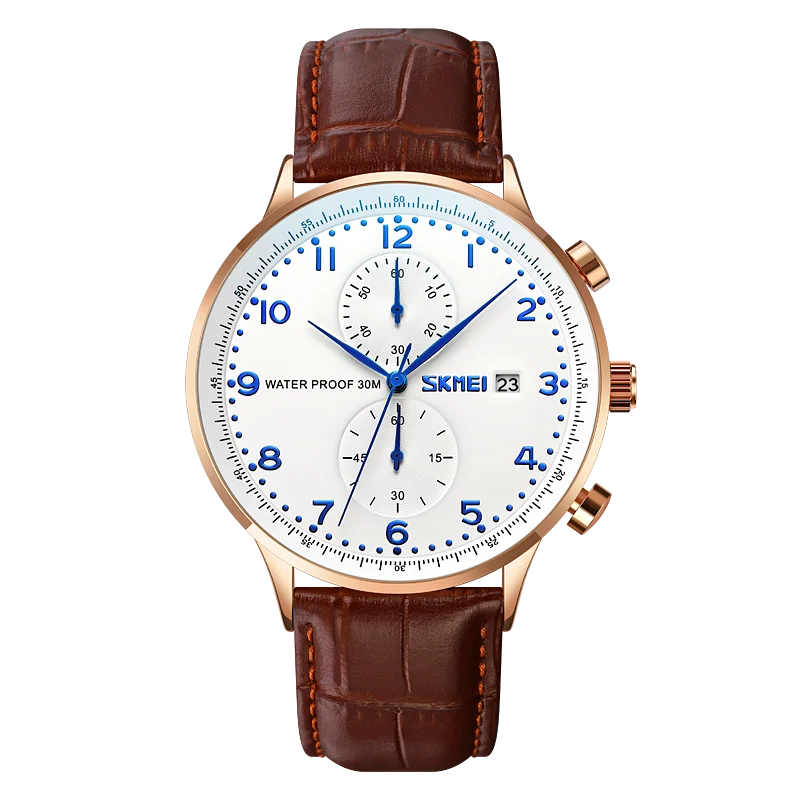 SKMEI 9301 Mens Top Brand Luxury Genuine Leather Strap Waterproof Date Wristwatch Clock reloj hombre Stopwatch Quartz Watches