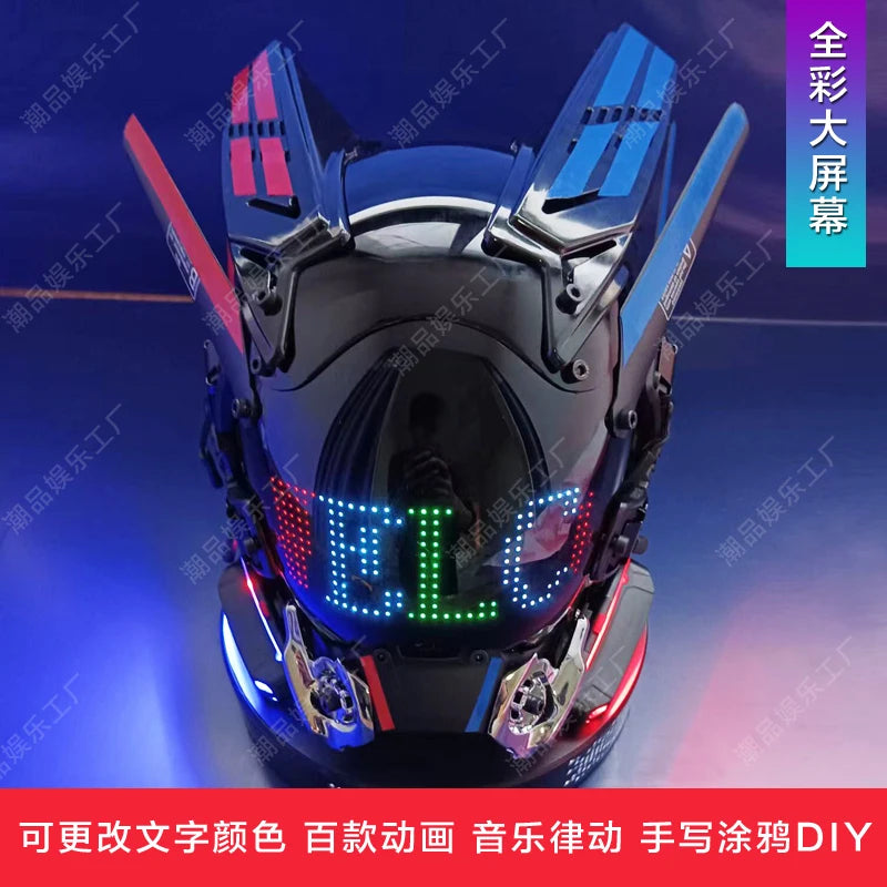 Máscara Cyber Punk, disfraces, máscara, Cosplay, soldado Mech con pantalla LED de subtítulos, casco de Control por aplicación de teléfono, accesorios de Bar para fiesta de Halloween