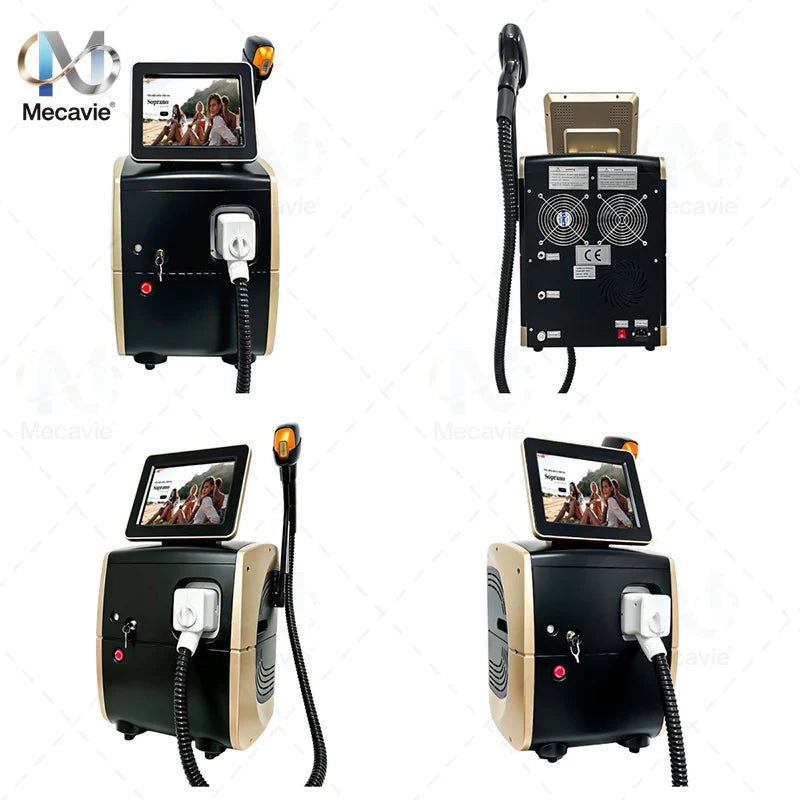 Láser de diodo de 808 nm, máquina de depilación láser de diodo con 6 longitudes de onda, sistema de enfriamiento por hielo, depilación indolora y permanente para salones de belleza.