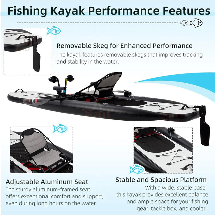 Kayak Inflable de Pedales en Oferta, Asiento Individual, Kayak de Pesca con Pedales, Canoa para Pescar Sentado, con Sistema de Propulsión a Pedales para Actividades al Aire Libre