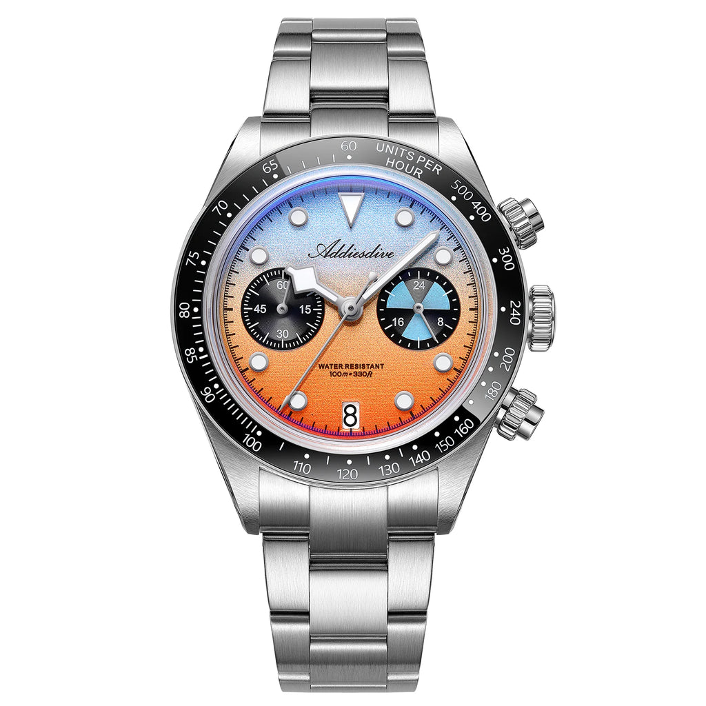 ADDIESDIVE AD2559 Male VK64 Quartz Watch Bubble Mirror Stainless Steel BGW9 Luminous 100m Waterproof Stainless Steel Men Watches