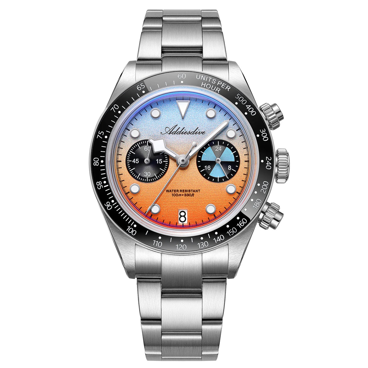 Reloj de cuarzo ADDIESDIVE AD2559 para hombre, mecanismo VK64, cristal abombado, acero inoxidable, luminiscente BGW9, resistente al agua 100 m, reloj de pulsera para hombre