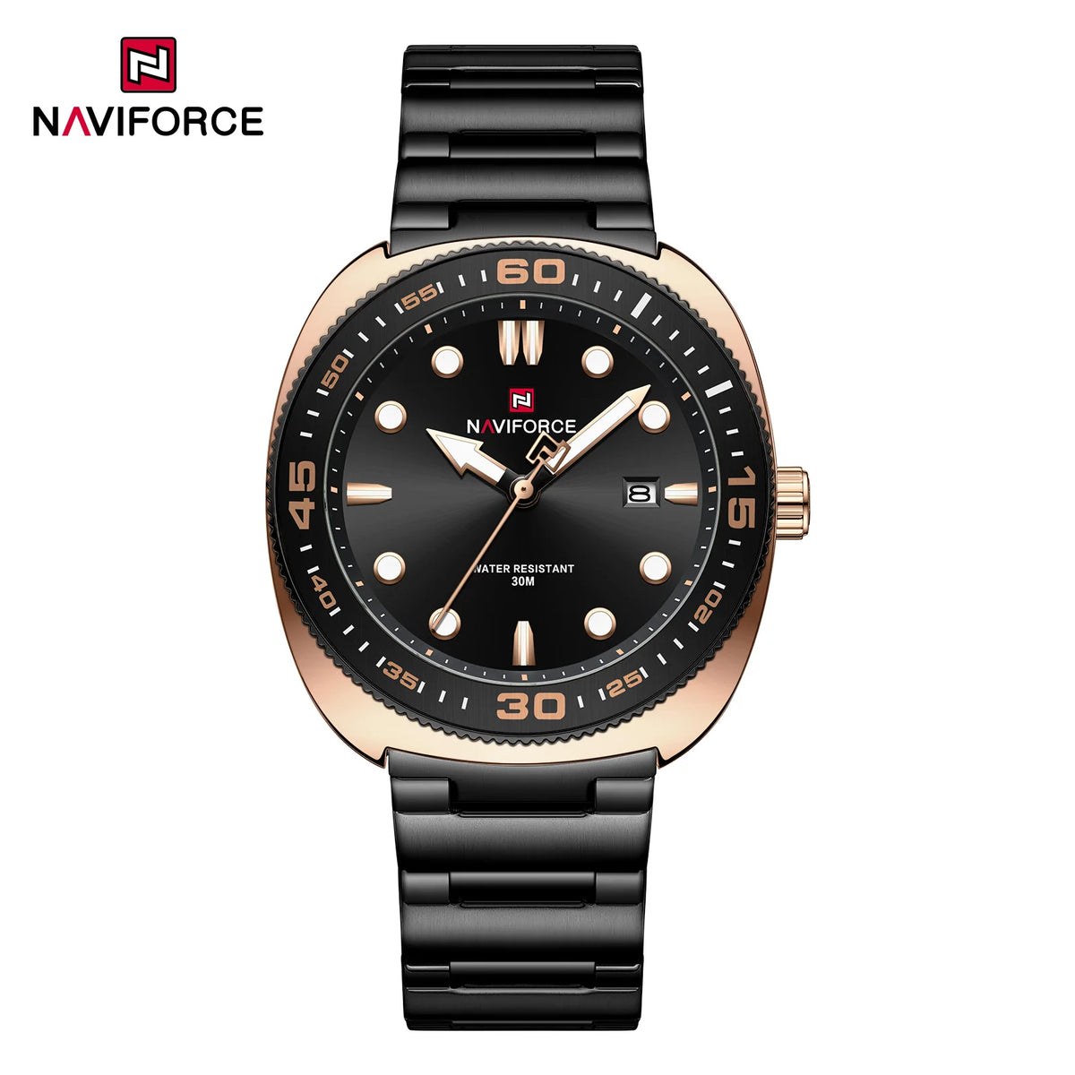 Reloj para hombre NAVIFORCE de lujo, estilo ejecutivo, con fechador, manecillas luminosas, correa de acero inoxidable, movimiento de cuarzo, reloj de marca a la moda