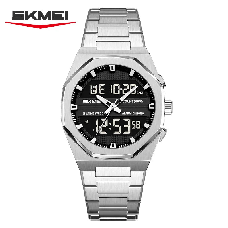 Reloj digital de cuarzo SKMEI 2624 para hombre, estilo casual, deportivo y de negocios, con doble pantalla, cronógrafo y correa de muñeca.