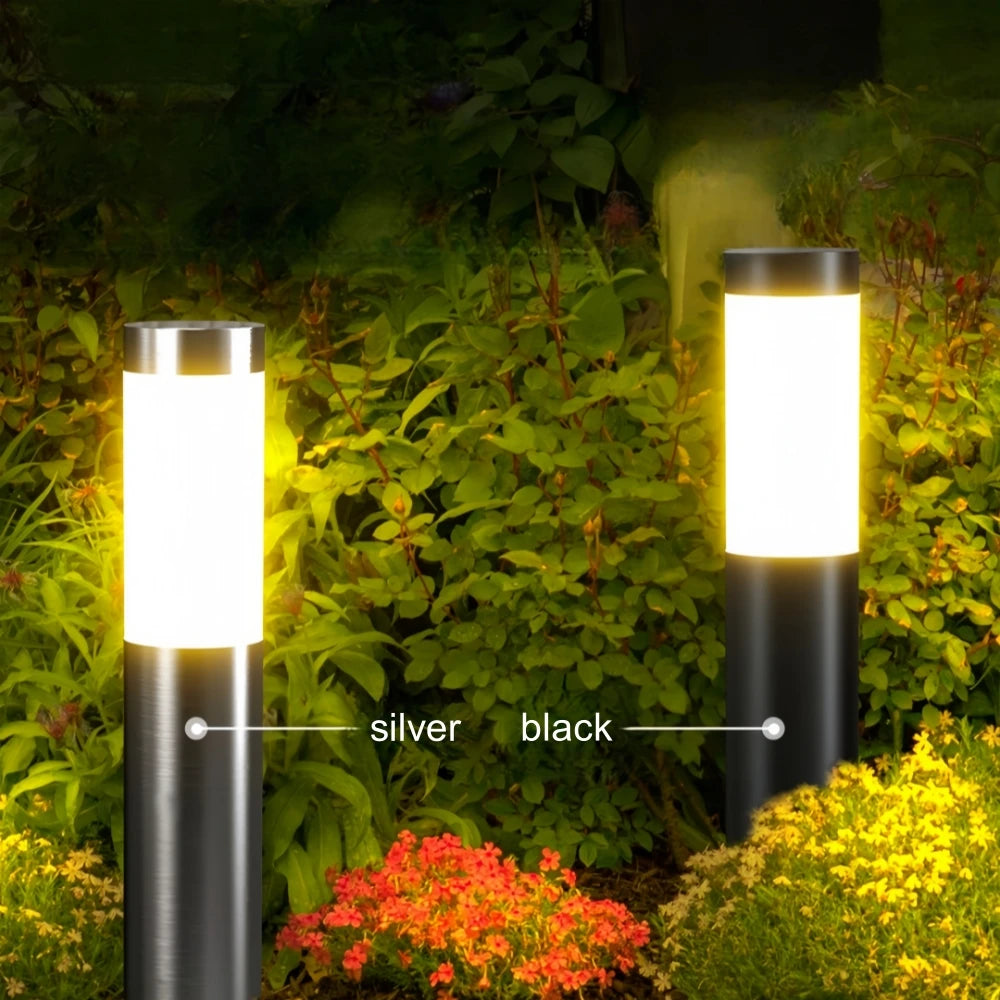 Luces LED solares modernas de acero inoxidable para senderos, lámparas cilíndricas mejoradas para patio, jardín, exteriores y decoración de pasillos