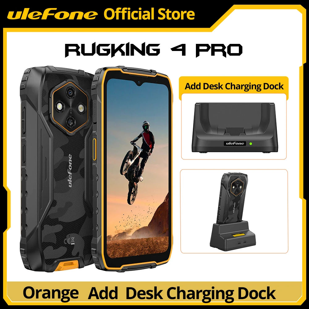 Teléfono resistente Ulefone RugKing 4 Pro, Android 15, hasta 16 GB+256 GB, smartphone resistente al agua, 10200 mAh, cámara de 48 MP, NFC, versión global, 6.56", 120 Hz