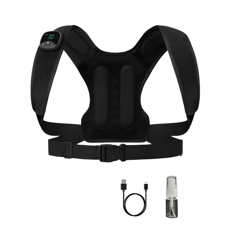 Estimulador muscular eléctrico EMS, masajeador para aliviar el estrés con vibración para espalda y hombros, tóner muscular inteligente, postura corporal correcta, carga USB