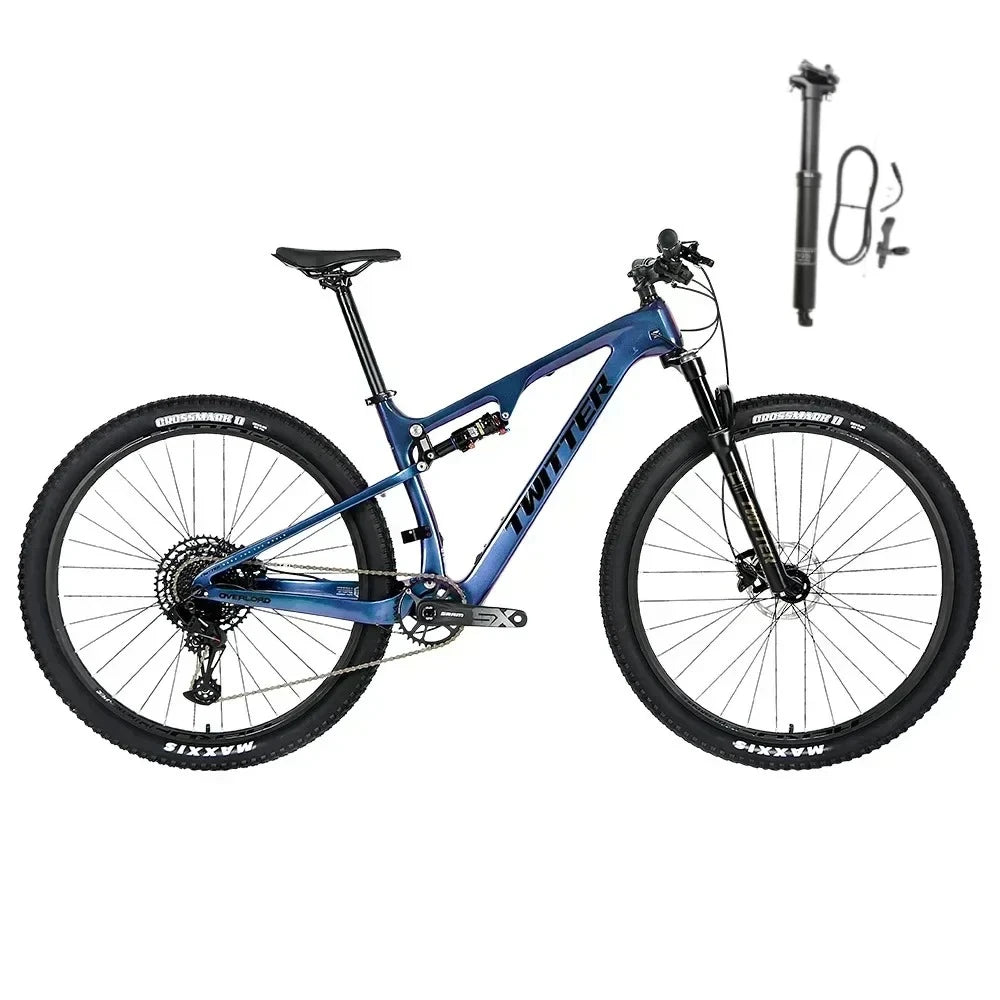 Bicicleta de montaña de fibra de carbono TWITTER OVERLORD M6100-12S con freno de disco hidráulico, doble suspensión y tubo de asiento con suspensión