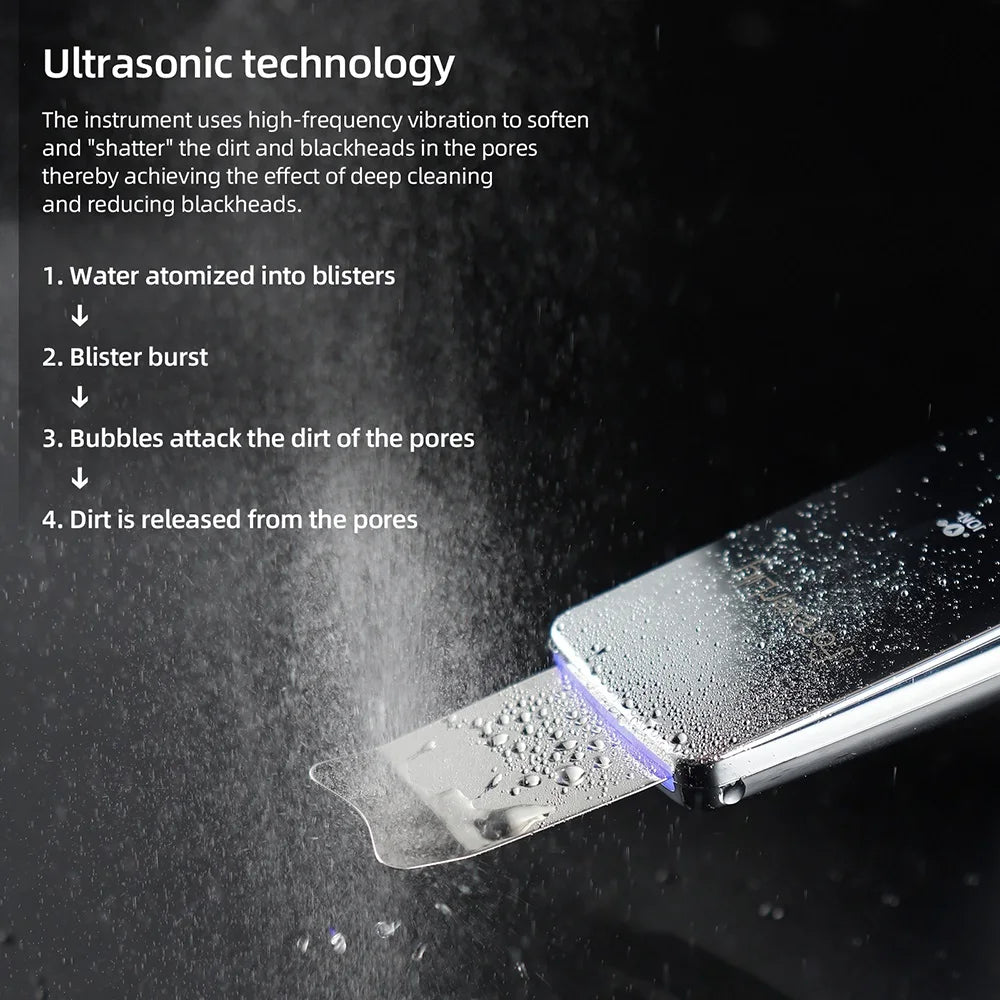 Depurador de piel ultrasónico EMS 6 en 1, masajeador de estiramiento de la piel con fotones LED de iones, espátula Facial, eliminador de espinillas, limpieza Facial profunda