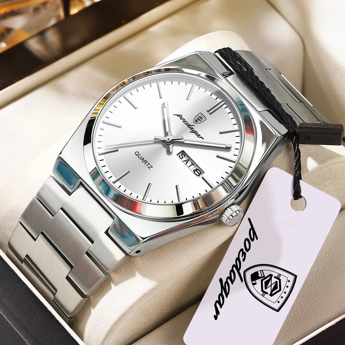 Reloj de hombre de negocios POEDAGAR, resistente al agua, luminoso, con fecha y semana, reloj de cuarzo elegante de acero inoxidable para hombre
