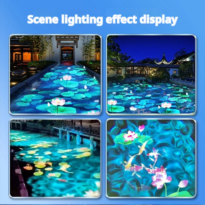 Proyector dinámico 3D con foco de suelo de flor de loto y ondas de agua, luz decorativa creativa para paisajes exteriores y luz ambiental