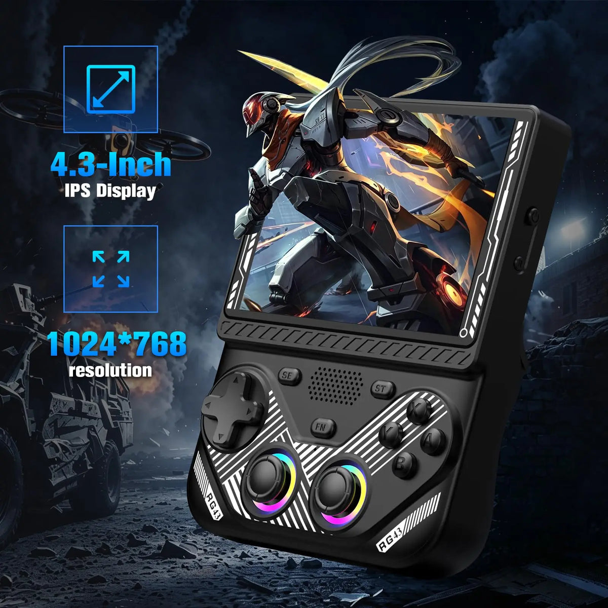 Consola de Juegos Portátil AISLPC RG43V PRO, Más de 22000 Juegos, RK3562, WIFI 2.4G, +30 Emuladores, Pantalla IPS de 4.3 Pulgadas, Reproductor de Video de Bolsillo