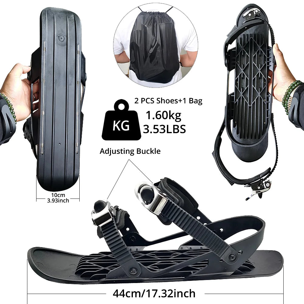 Mini patines de esquí para adultos, fijaciones ajustables cortas para nieve, zapatos de esquí portátiles, palas de nieve para deportes de invierno