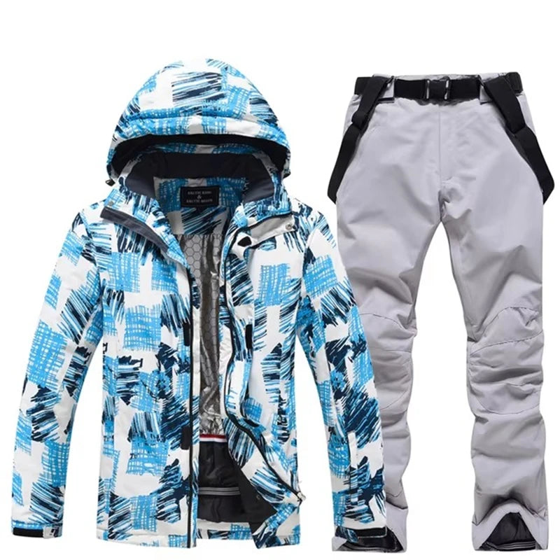 -30, Conjuntos de trajes de nieve para hombre, traje de snowboard, ropa de esquí, chaqueta de esquí y pantalón con pechera, traje de snowboard, invierno al aire libre