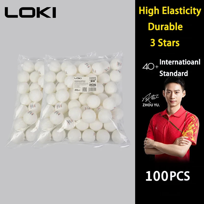 Pelotas de tenis de mesa LOKI, 50/100 Uds., 3 estrellas, 40 +, nuevas pelotas de Ping Pong de Material plástico ABS con costura, pelotas de Ping Pong para entrenamiento en Club