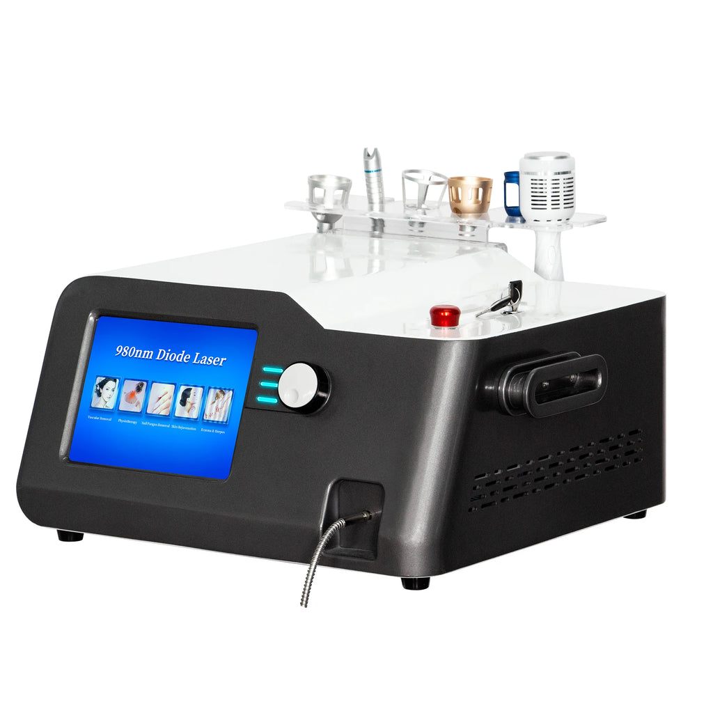 Máquina 4 en 1 con láser de diodo de 980 nm para la eliminación de vasos sanguíneos, la eliminación de hongos en las uñas, el rejuvenecimiento y la regeneración de la piel, y la fisioterapia.