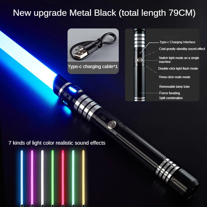 Juguete de espada láser de metal, sable de luz RGB con 7 colores, sonido, efectos Force FX, FOC Blaster, espada láser Jedi para niños, regalo