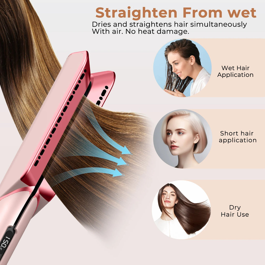 Secador y Plancha de Pelo Profesional 2 en 1 con Iones Negativos, Herramienta de Peinado Duradera, Plancha para Cabello Húmedo y Seco