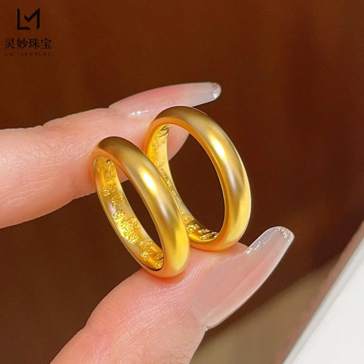 Anillo Festivo Cynlo para Mujer, Oro 24K AU999 - Anillo de Cien Bendiciones, Banda Lisa Estilo Chino, Estilo Festivo